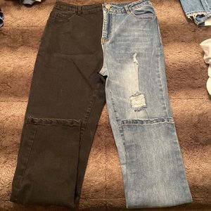 Women’s rehab lab jeans. Black and blue with rips. Worn 1 time. Size Large.